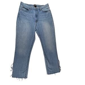 BDG Straight Leg Womens 32 Light Wash Denim Jeans Distressed Hem Casual